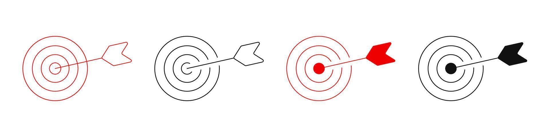 Dart aim bullseye icon. Target and goal symbol set. Precision, accuracy, focus icon for aiming, archery, shooting Editable line width vector