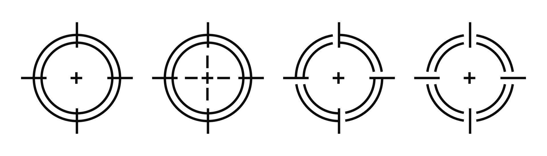 Black aim icon collection. Sniper sight. Target line icon set. Editable width vector