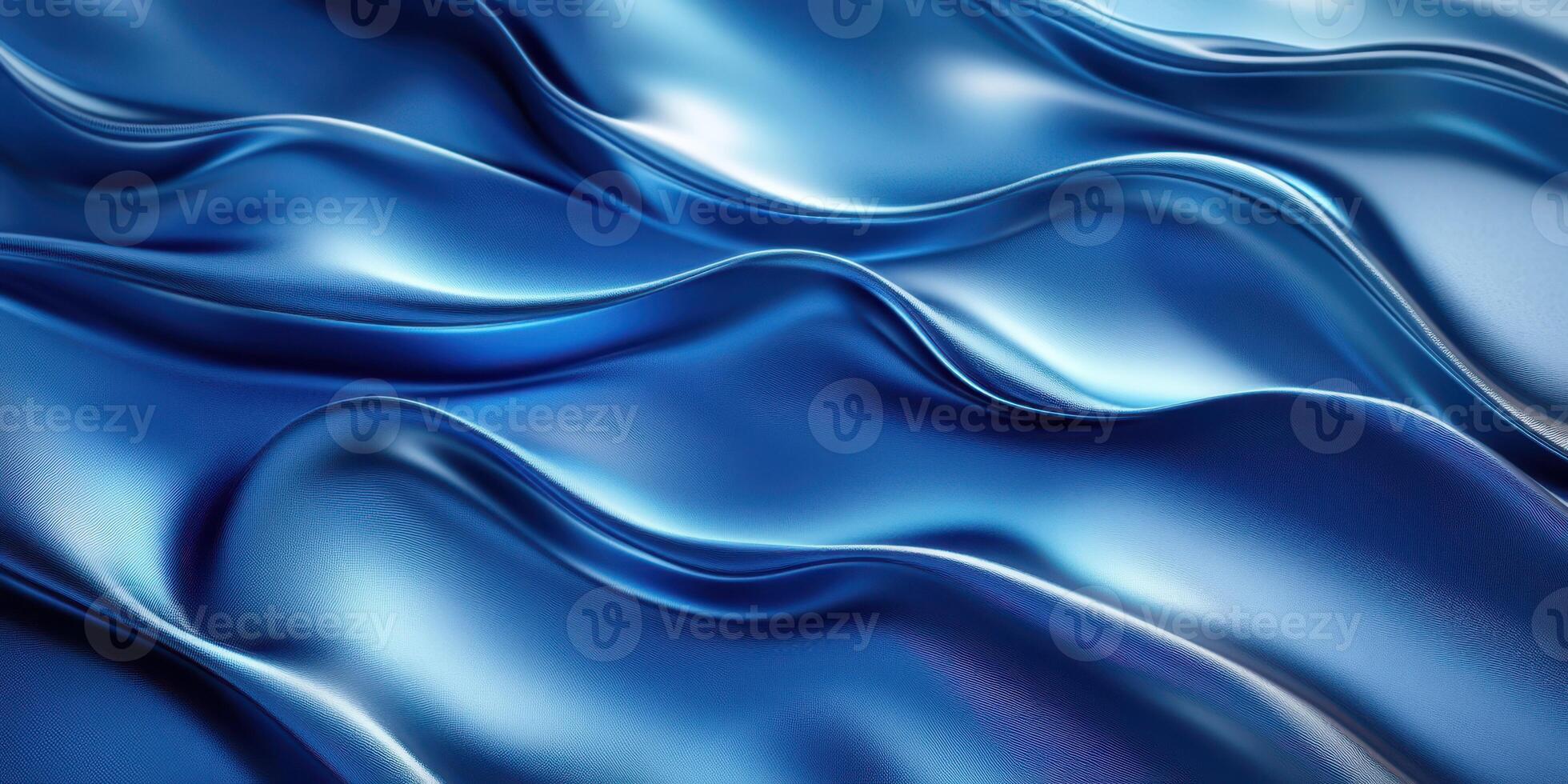 Shimmering blue silk fabric creates flowing waves and soft textures in elegant display photo
