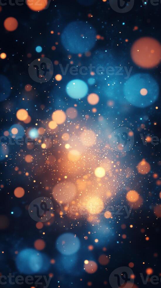 Vibrant bokeh background with orange, blue, and white lights creating a magical atmosphere for celebrations photo