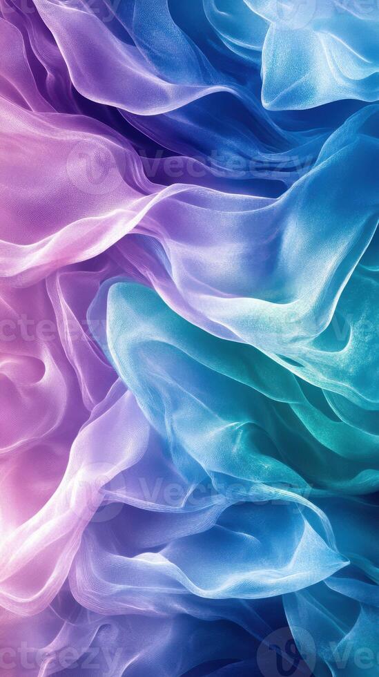 Vibrant fabric waves display gentle hues of purple, blue, and green in a flowing arrangement photo