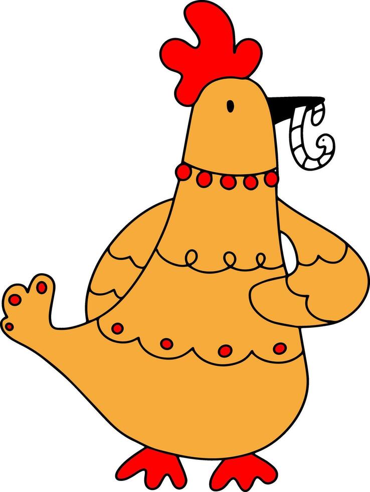Chicken with worm, children's print in doodle style vector