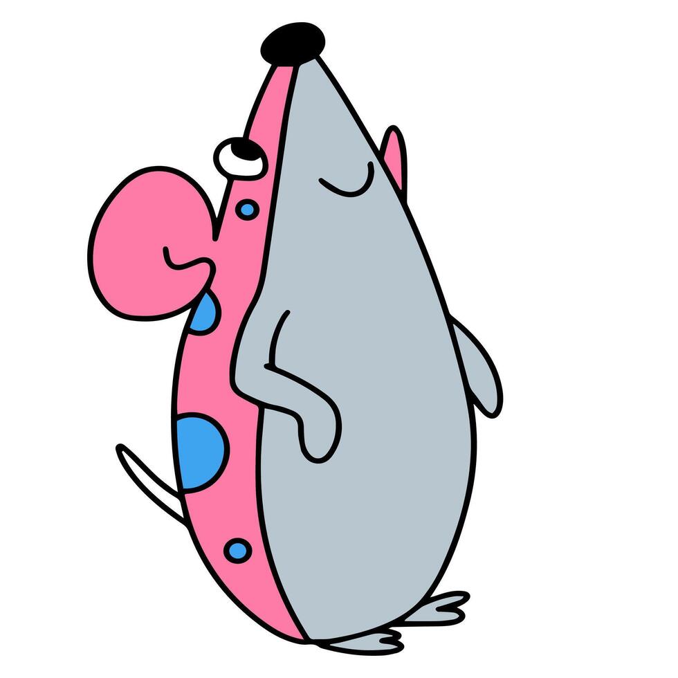 Pink mouse standing, doodle style illustration vector