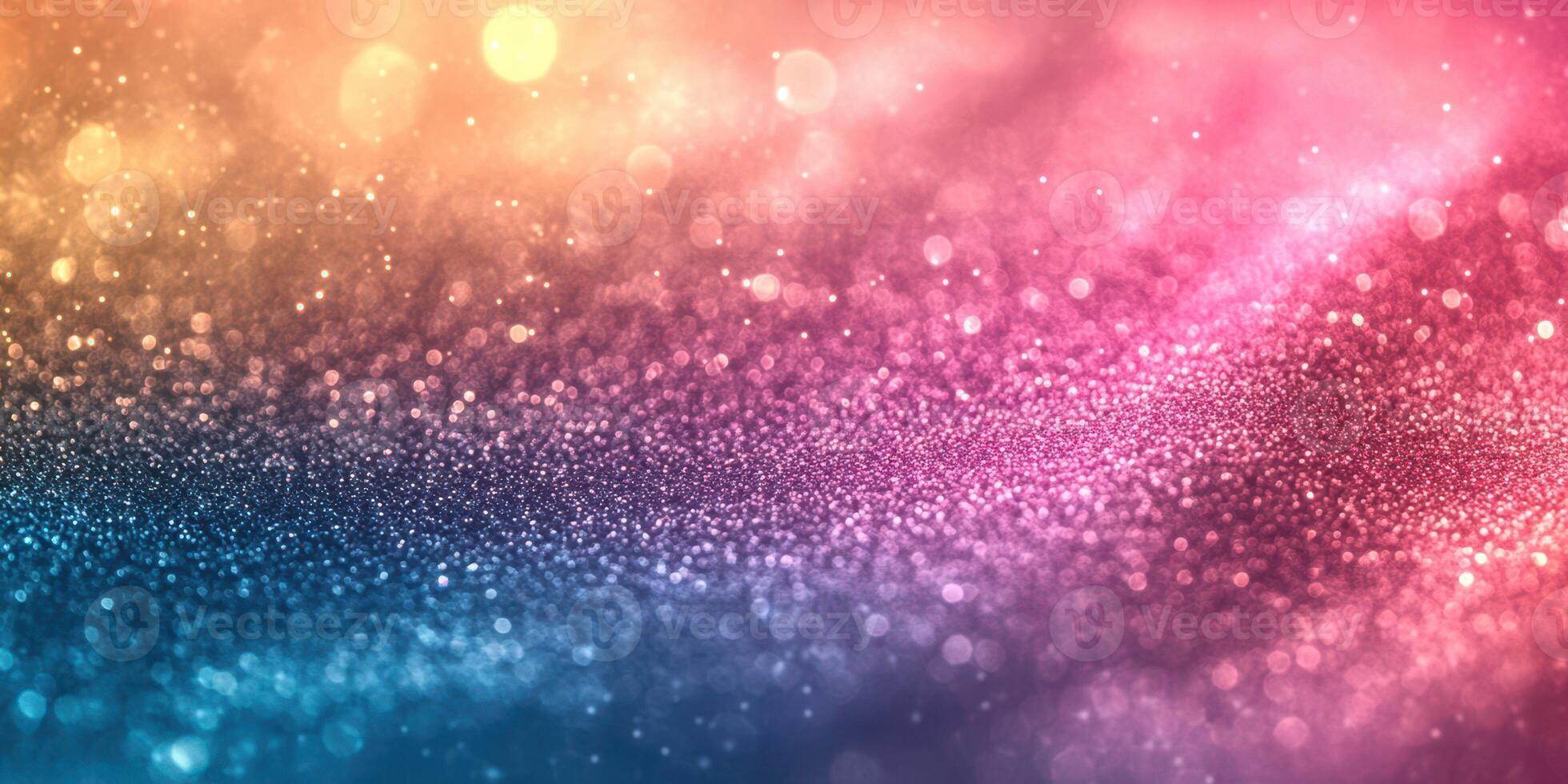 Vibrant background featuring shimmering particles in shades of pink, blue, and gold at dusk photo