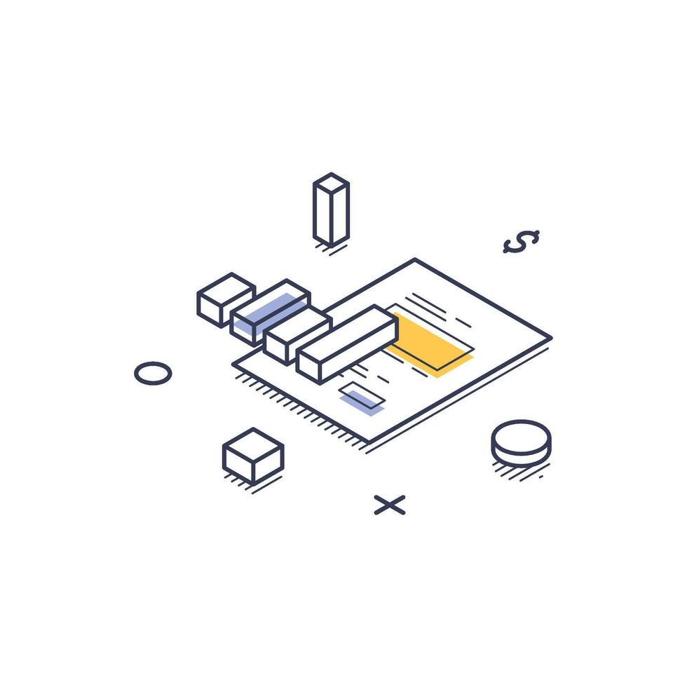 Financial report isometric line art icon for data visualization and analysis vector
