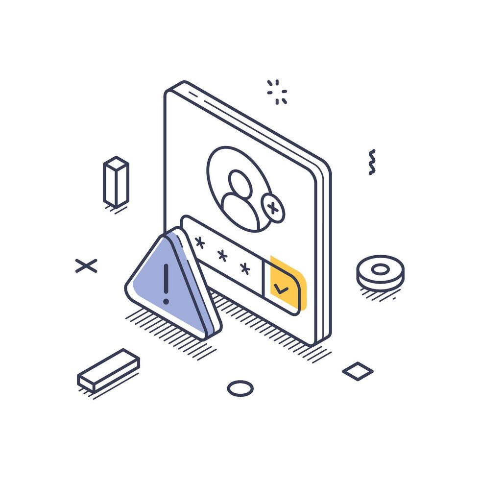 Isometric line art icon representing personal data security and privacy concerns in digital contexts vector