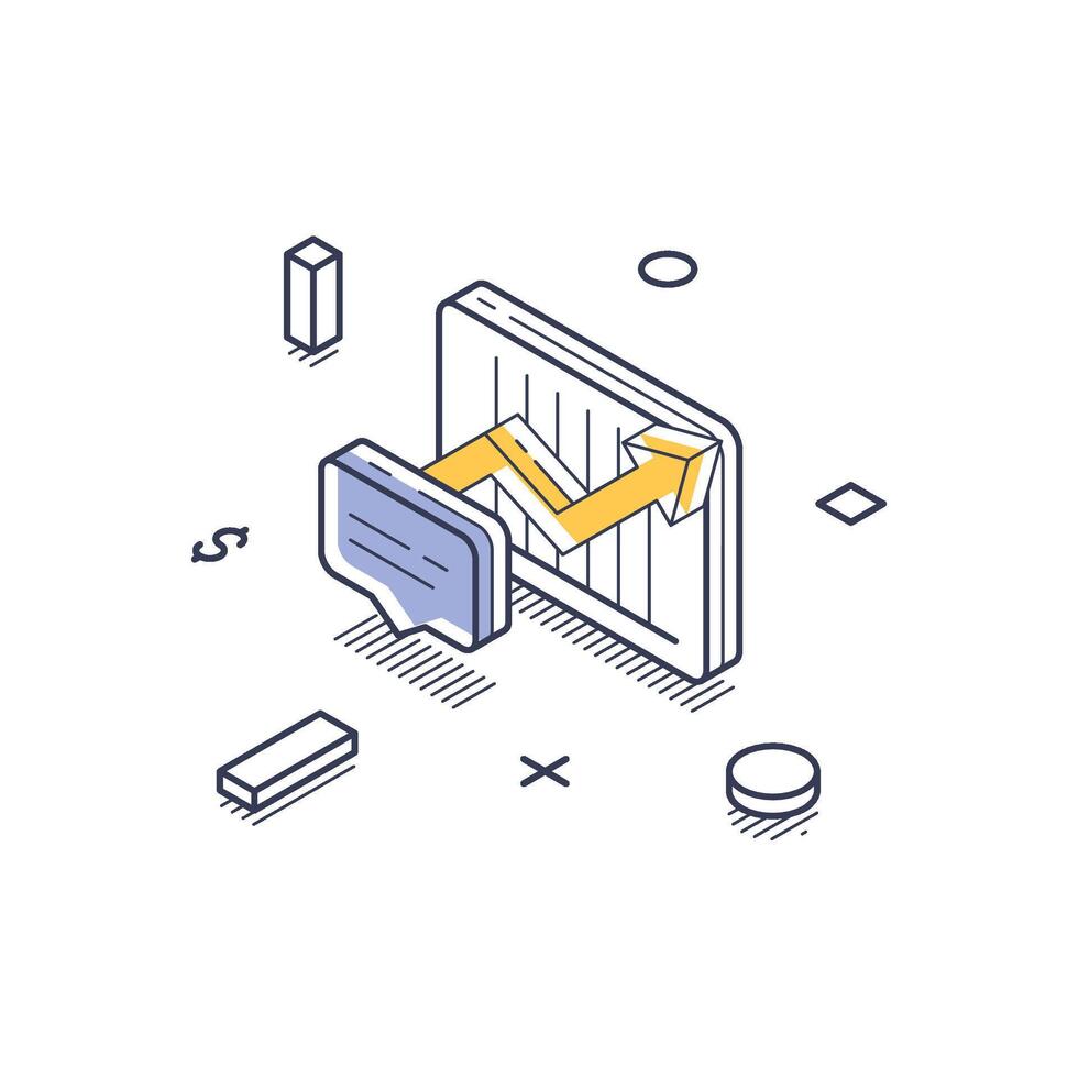 Financial report icon in isometric line art style showing growth and analysis elements vector