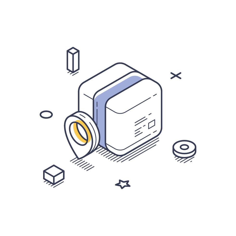 Isometric line art icon representing online market and product packaging in design vector