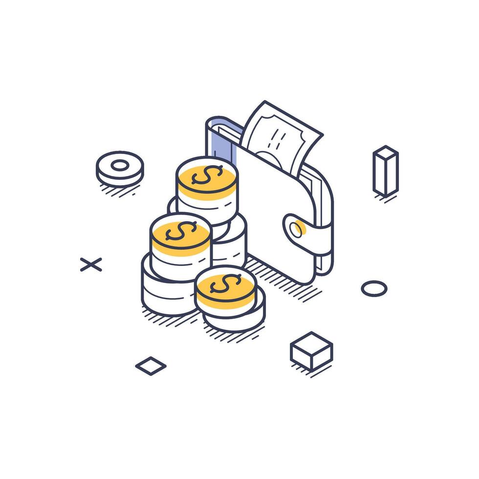 Modern isometric line art depicting business startup finance concepts and elements vector