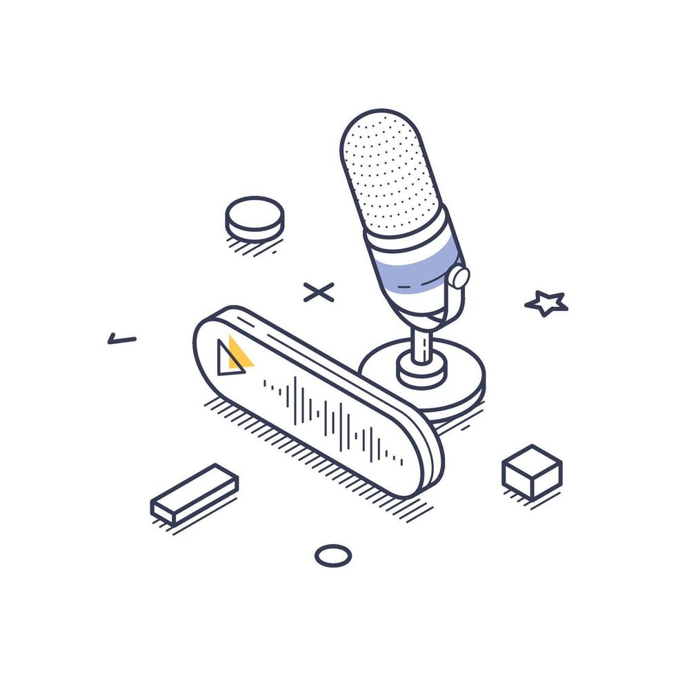 Creative illustration of isometric elements for content creation in a digital workspace vector