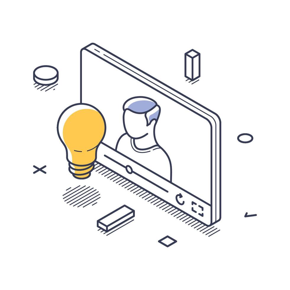 Creative process with isometric line art icon for content creation and idea generation vector