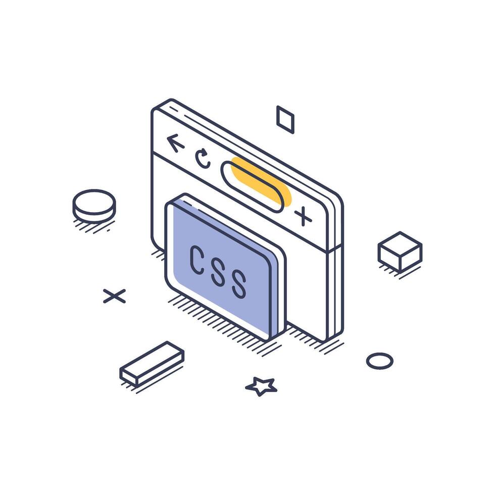 Isometric line art icon showcasing web development with CSS element in a creative design vector