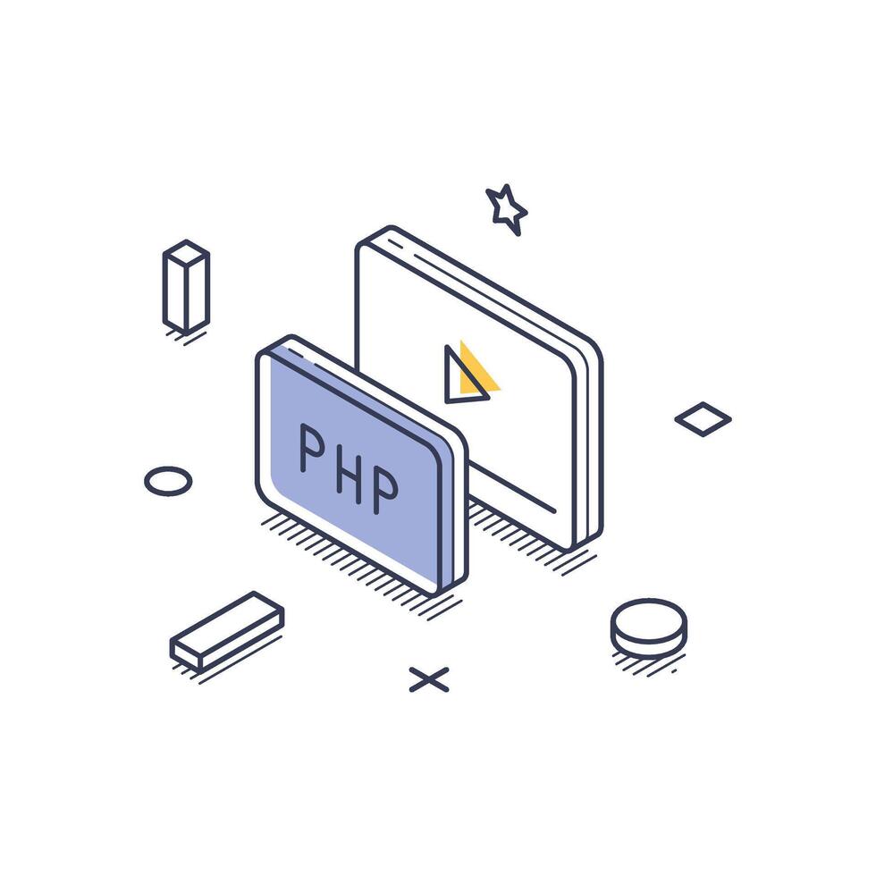 Isometric line art icon representing web development with PHP programming language vector