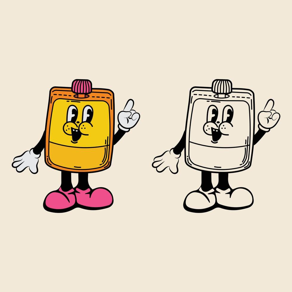 illustration of a cartoon character of a yellow perfume bottle pointing up vector