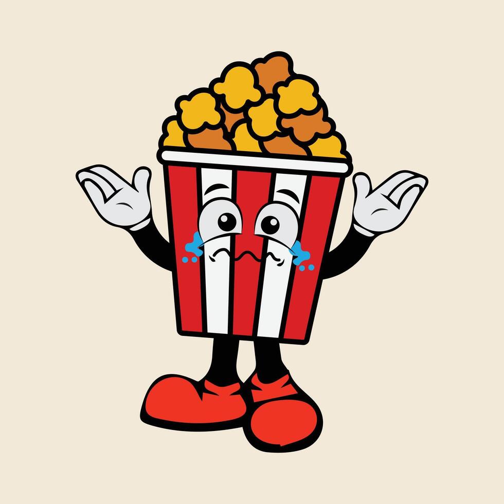 Cartoon character illustration of popcorn container crying vector