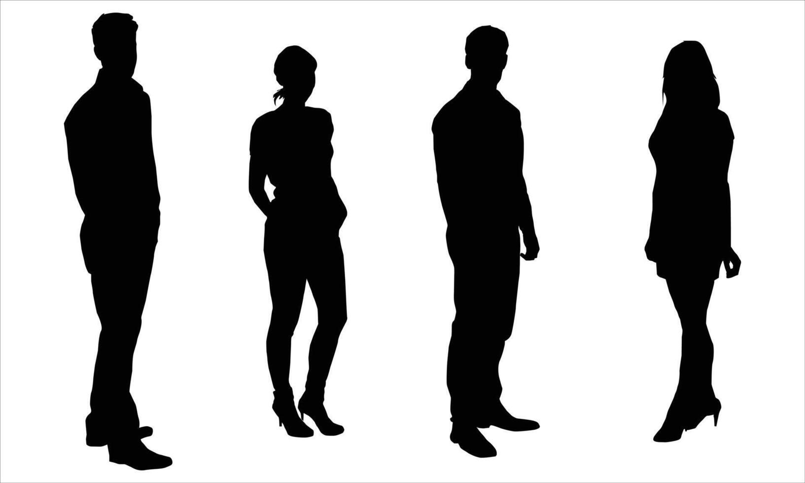 Silhouettes Group of People in a Row on white background vector