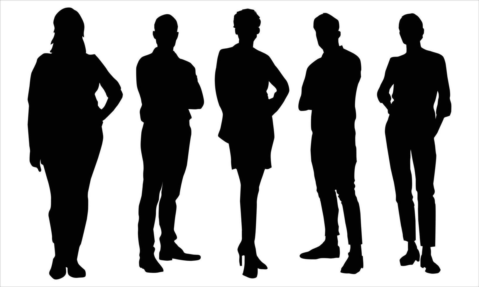 black Silhouettes Group of People in a Row vector