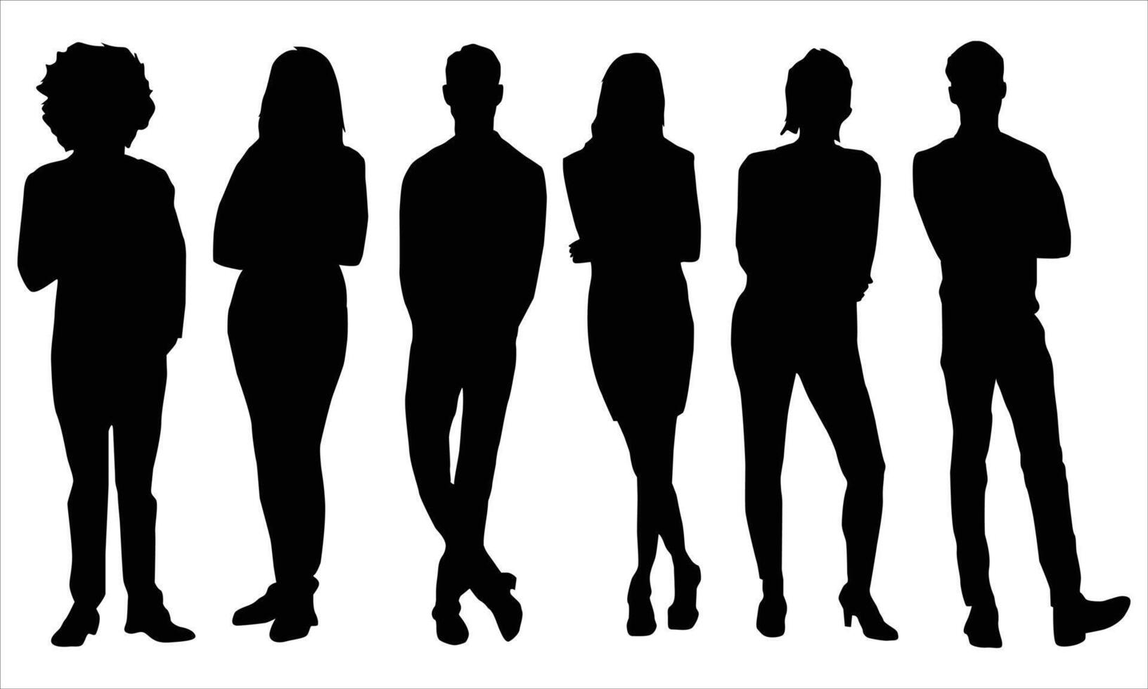 Unrecognizable portraits of women and men. Group of people silhouettes icon stand on a row vector