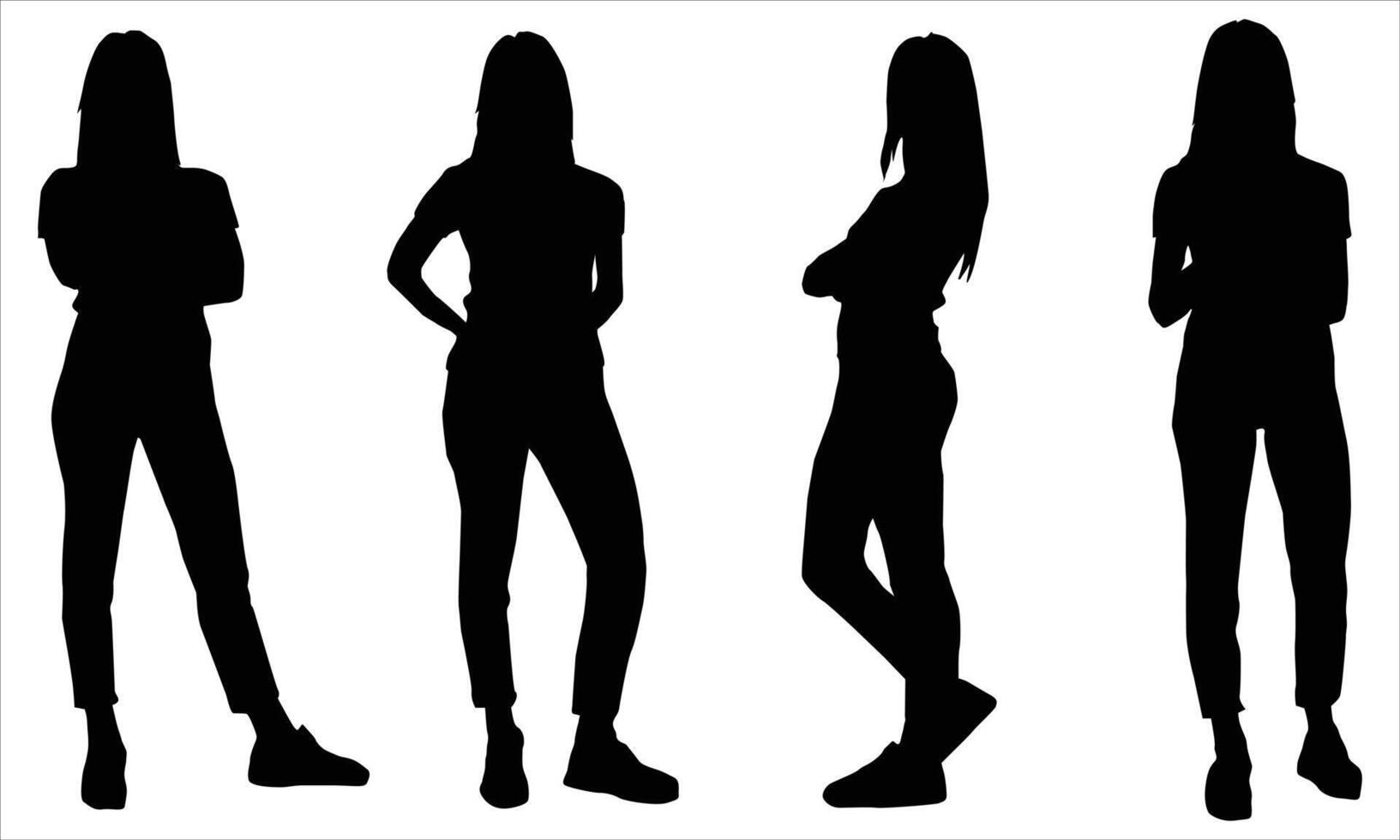 women silhouette Illustration. women silhouette icons stand on a row vector