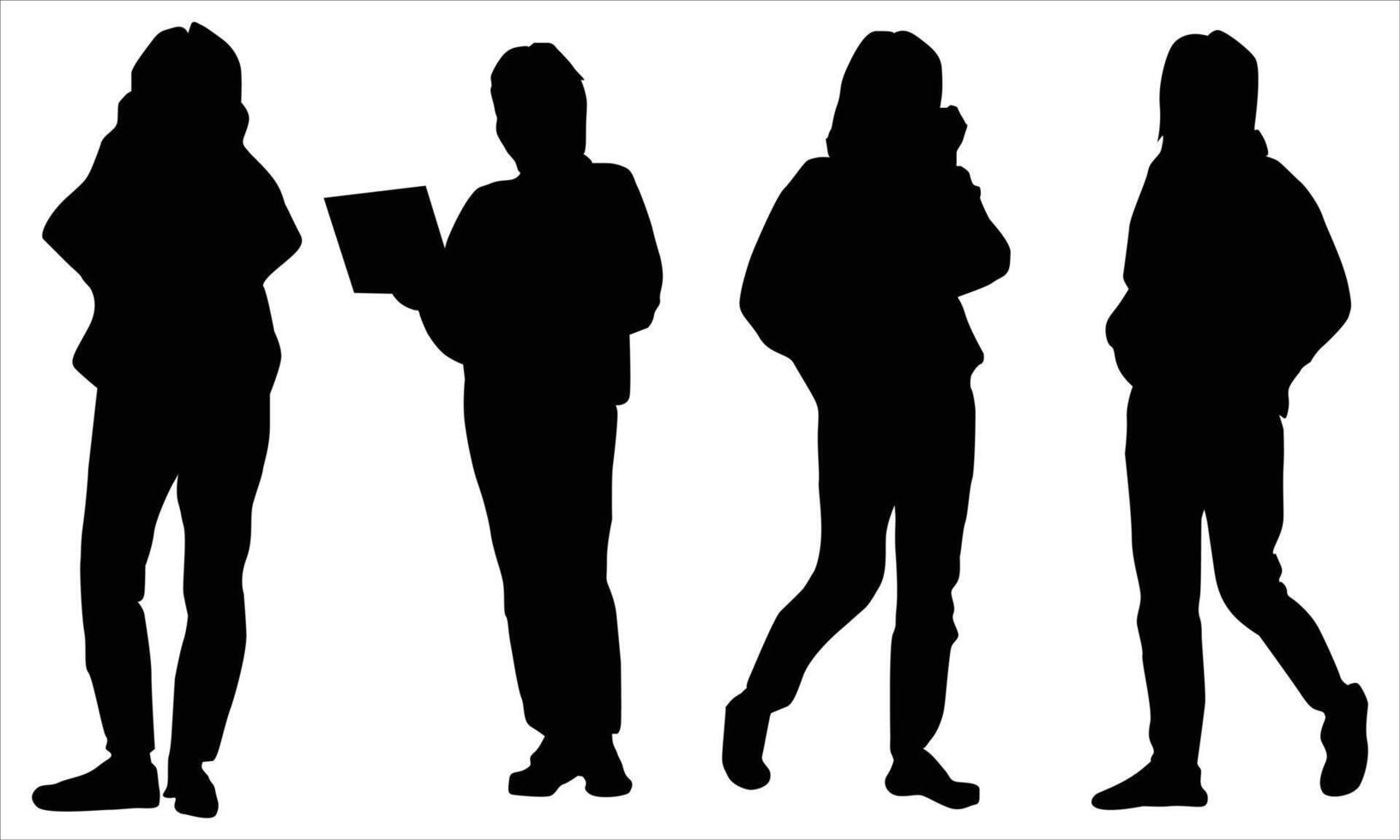A women stands on different poses.women silhouettes icon vector