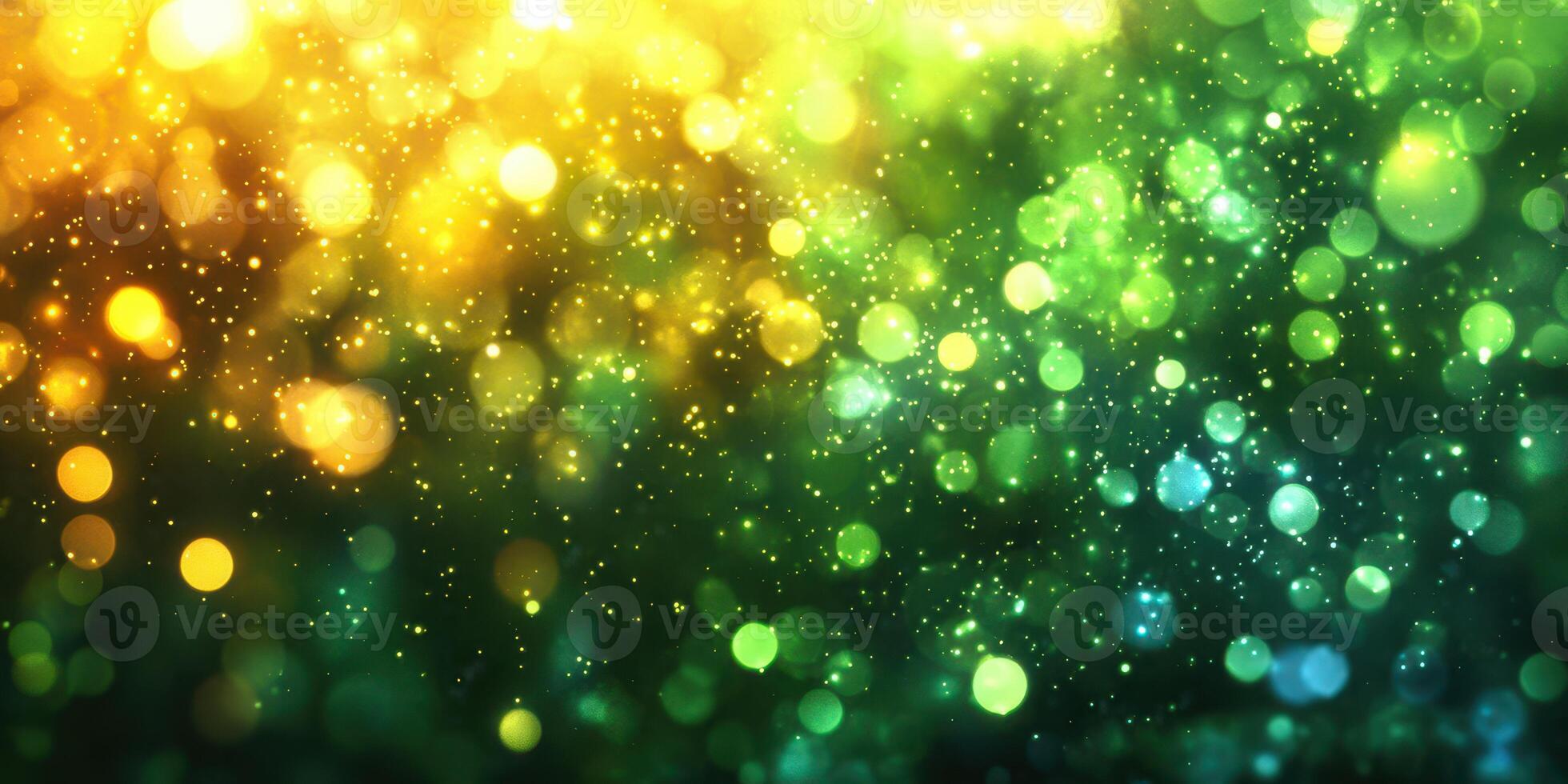 Vibrant green and yellow bokeh lights creating a magical atmosphere suitable for celebrations or artistic backgrounds photo