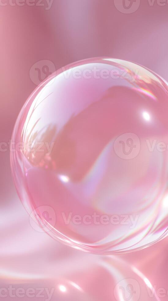 Translucent pink bubble reflecting soft hues and gentle light in a whimsical setting photo