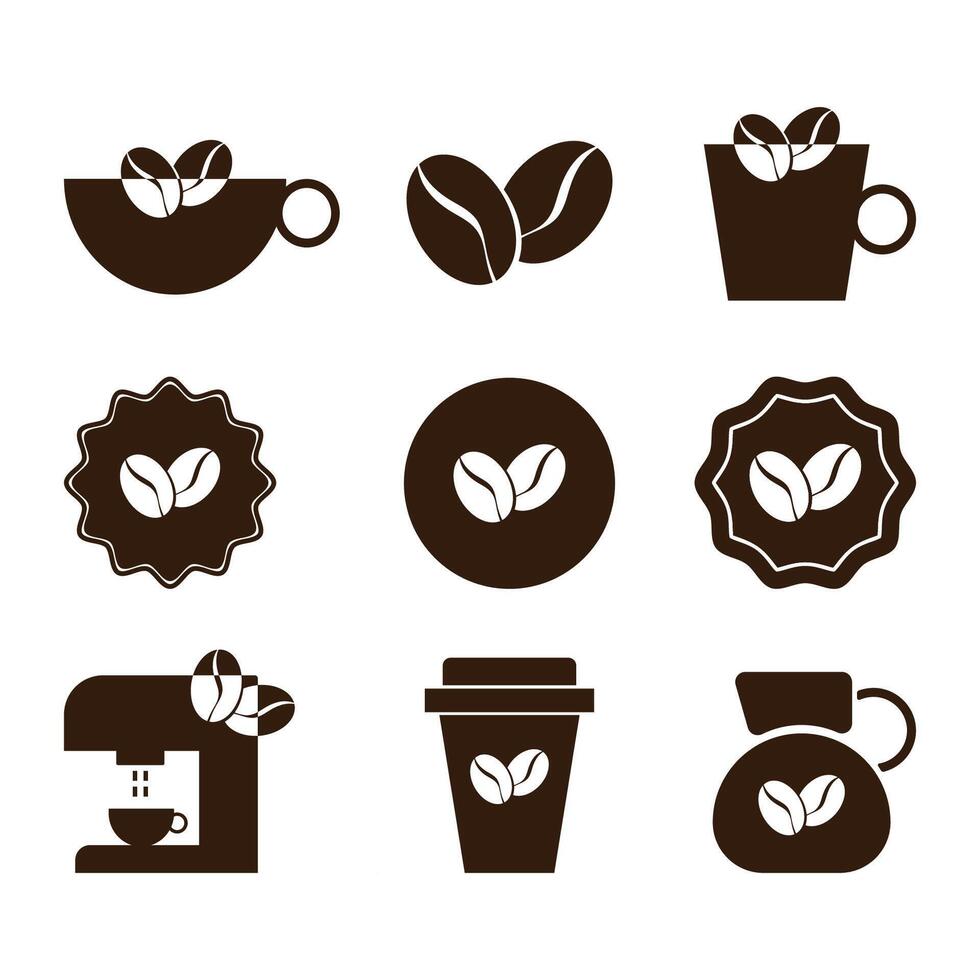 A set of coffee icons and symbols of coffee products in a flat style. vector