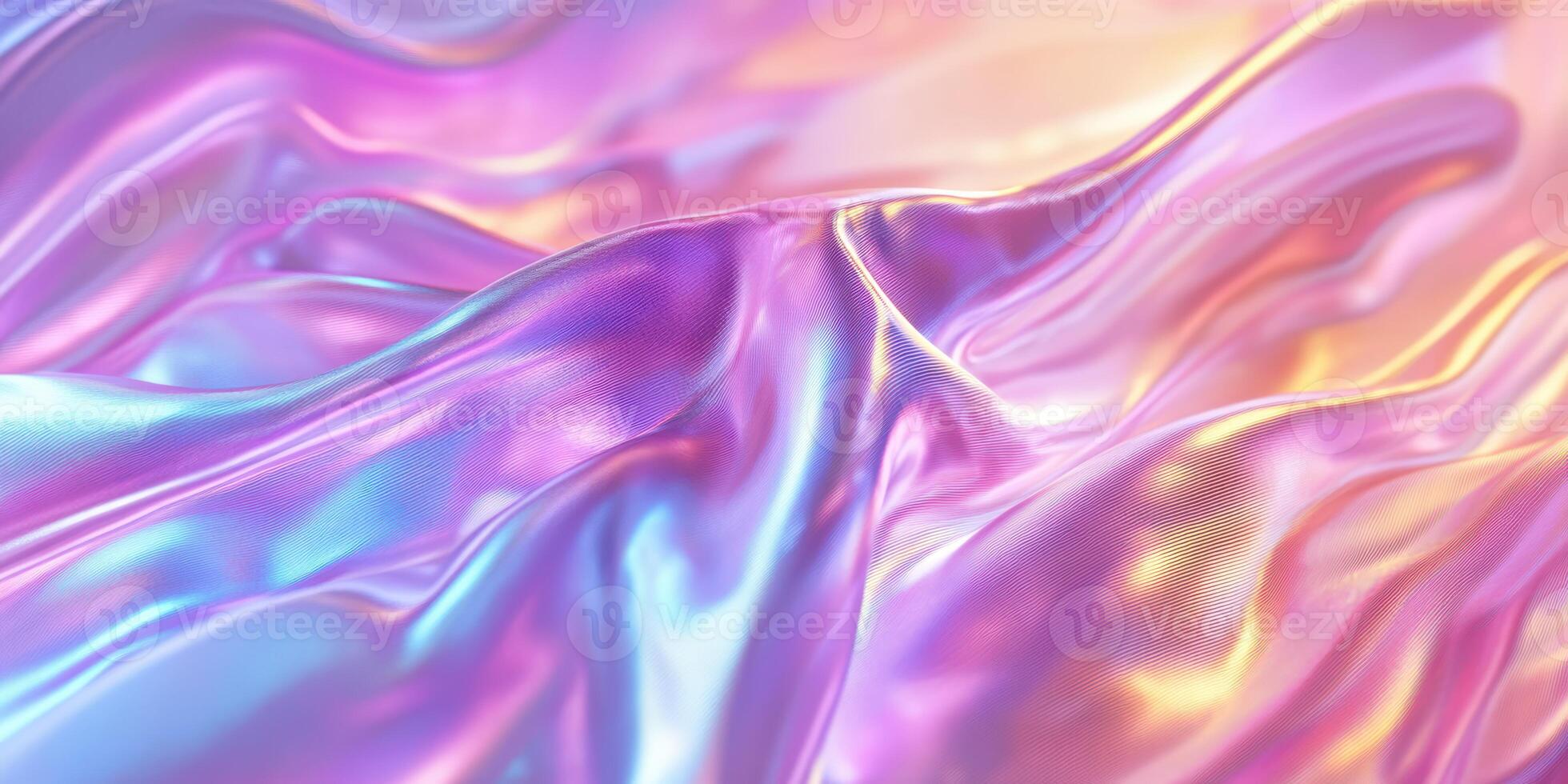 Colorful silk fabric creates a mesmerizing wave pattern under soft lighting with a blend of purple and pastel hues photo
