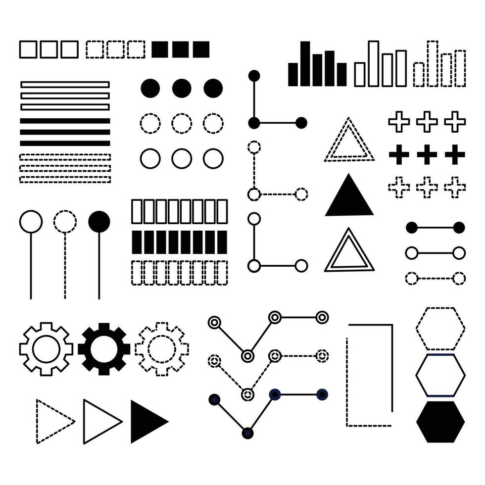 set of black geometric linear shapes, abstract geometric shapes on a white background. vector