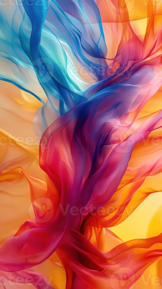 Colorful flowing fabric creates a dynamic abstract art piece representing movement and energy photo