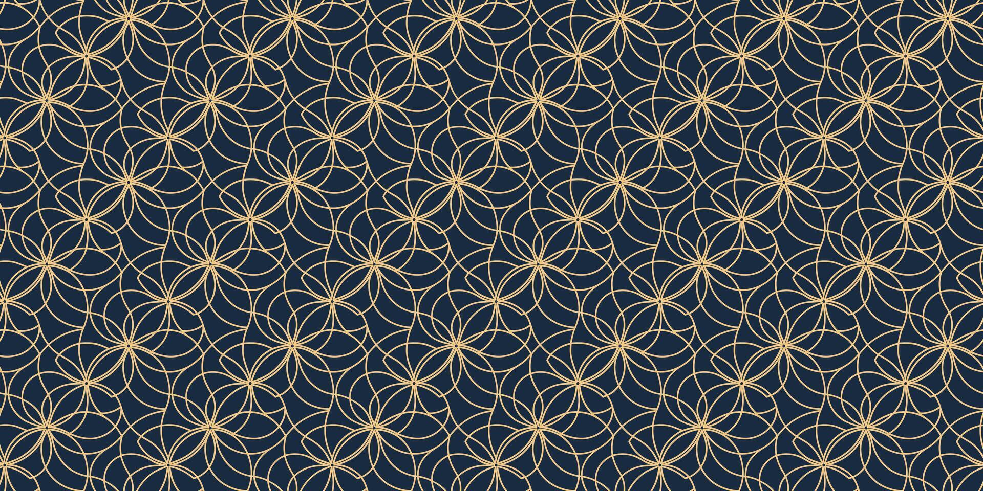 Elegant Seamless Geometric Pattern with Sacred Geometry and Golden Lines on Navy vector