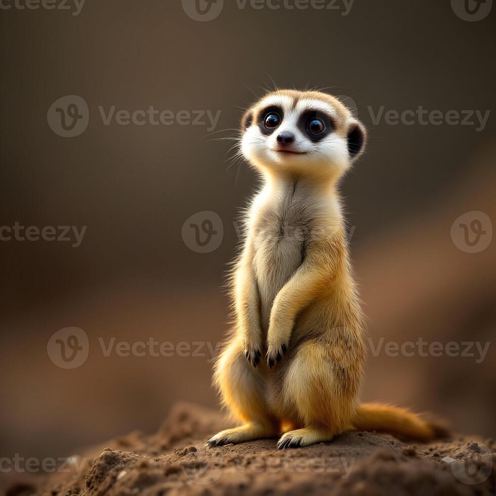 Adorable Meerkat Standing Upright in Nature with Curious Expression photo