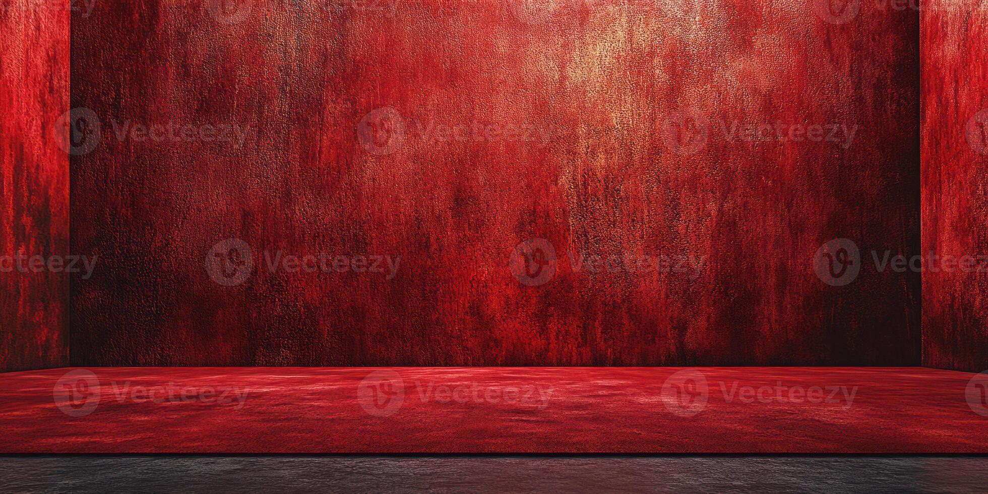 Bright red wall with textured finish creates a striking backdrop for artistic presentations and performances in an indoor space photo