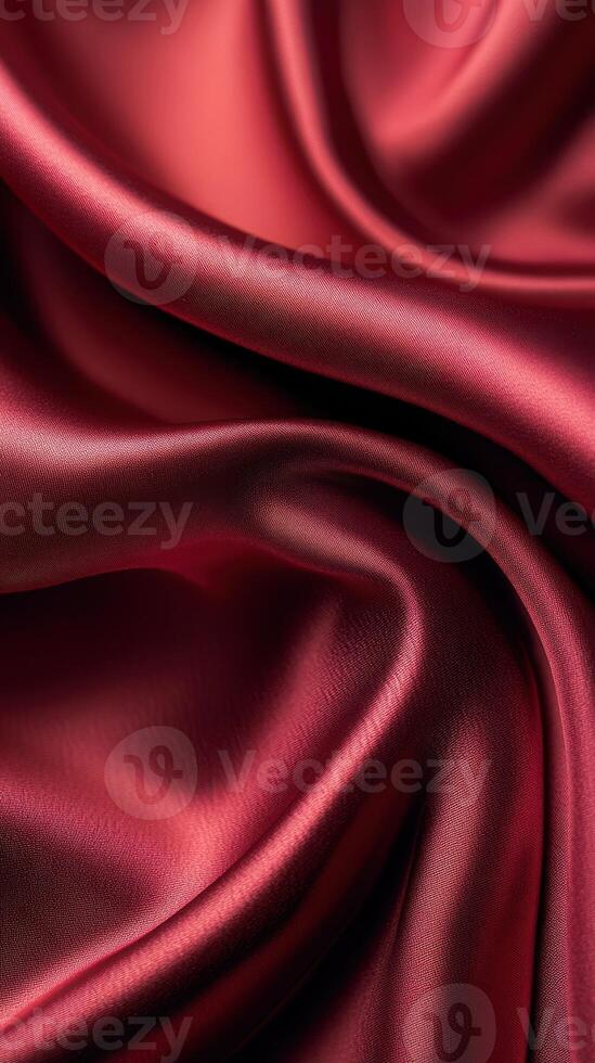 Silky red fabric draping elegantly with soft folds and textures showcasing richness and depth in color photo