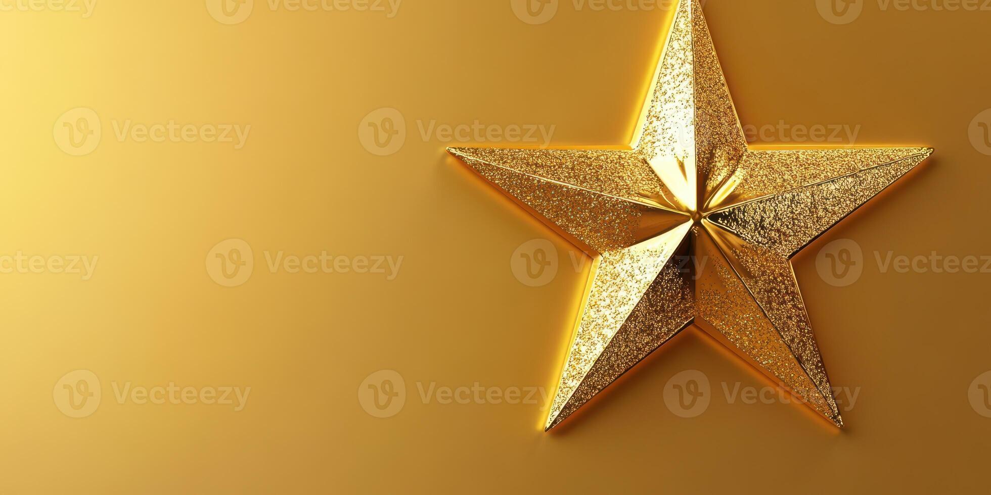 Bright golden star decoration shining against a smooth gold background for celebrations and special events photo