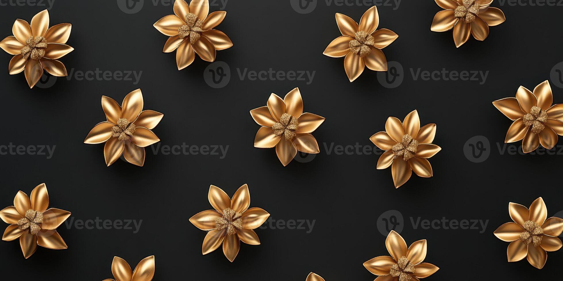 Decorative gold flowers arranged on a black background, creating an elegant and modern aesthetic for interior design photo