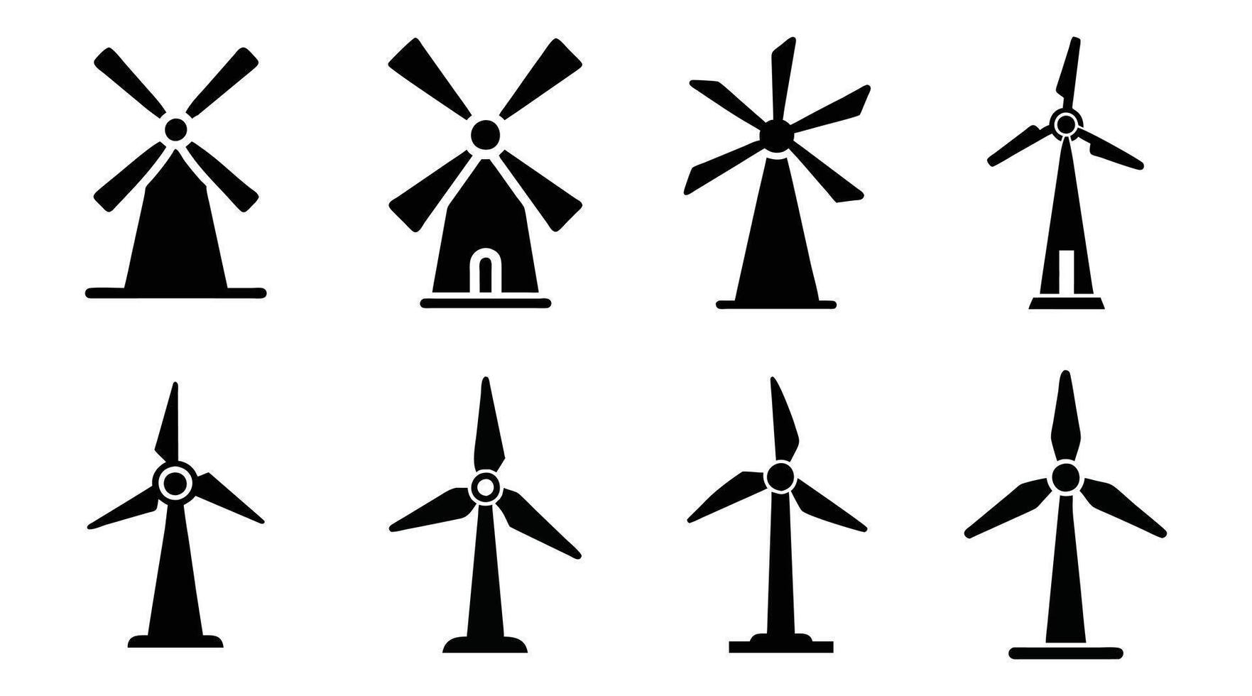Windmill Silhouette Set Renewable Energy Farm Graphics vector