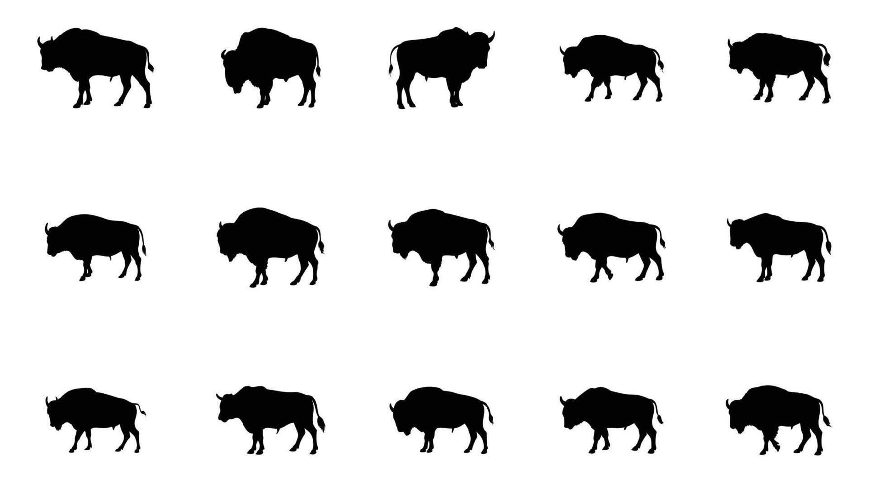 Bison Silhouette Icon Set - Wild Animal, Buffalo Collection, Nature Clipart vector