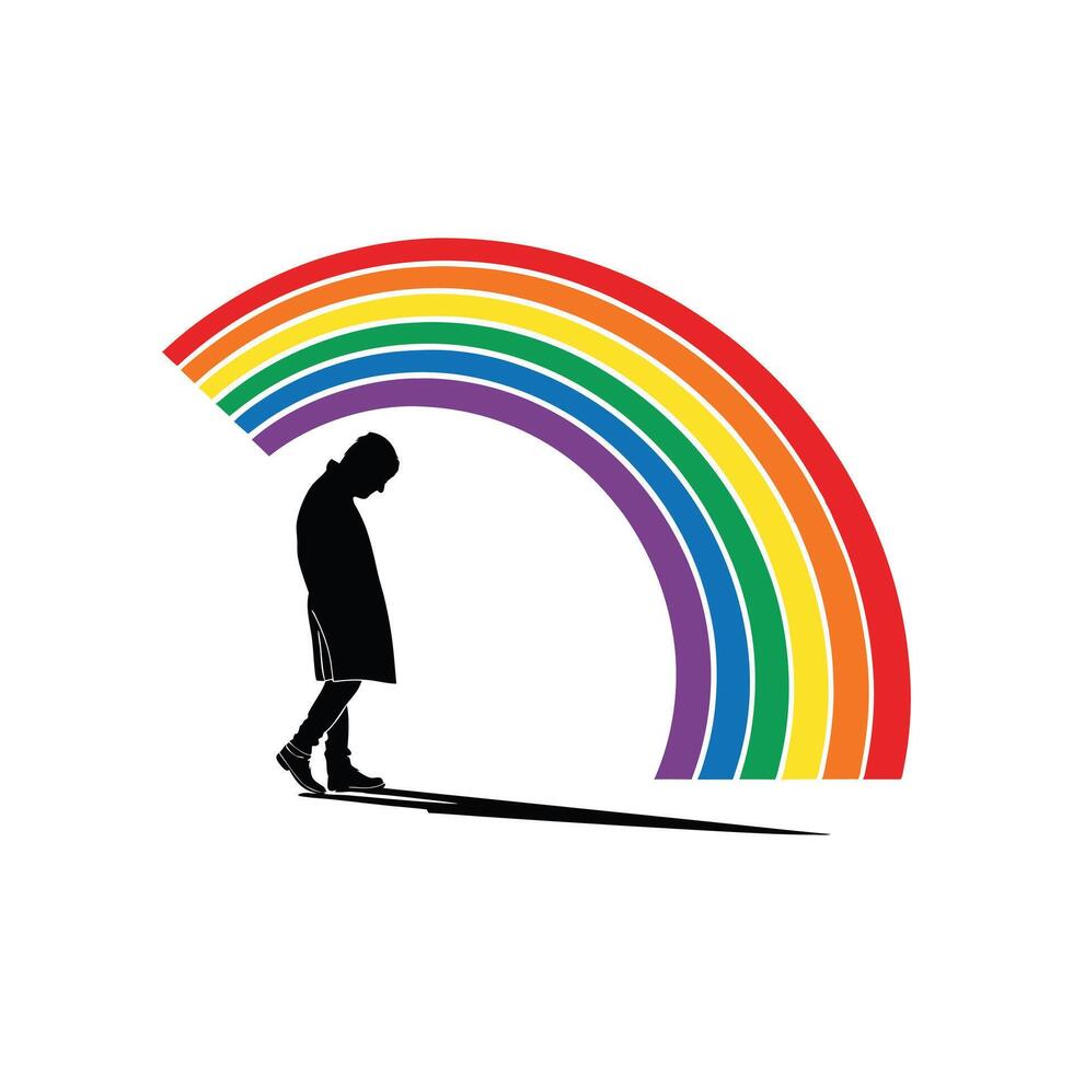 Man and Rainbow Silhouette Colorful Sky Human Graphics Clipart vector