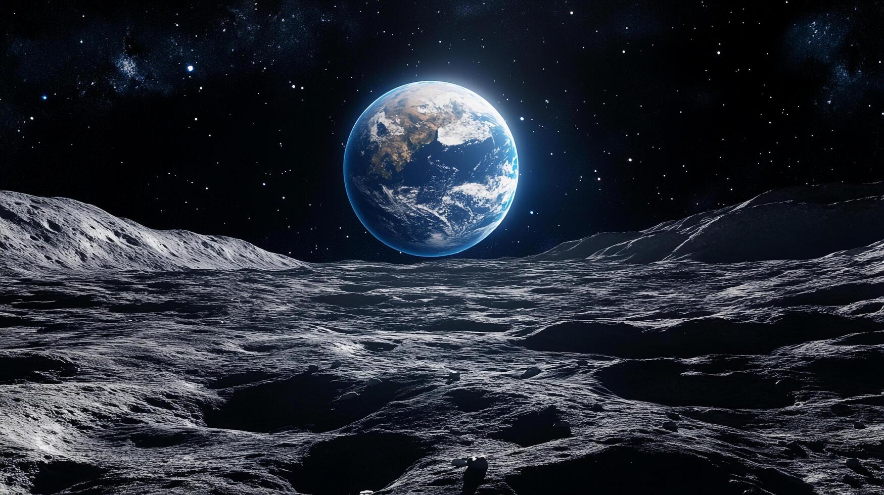 View of a planet from a lunar surface, with the vast expanse of space filled with twinkling stars in the backdrop. Cosmic perspective. photo