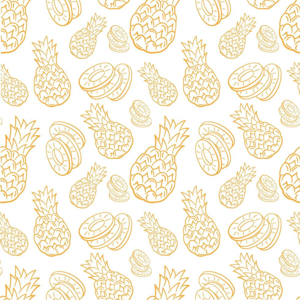 Seamless Pineapple Pattern with Outline Style for Tropical Designs vector