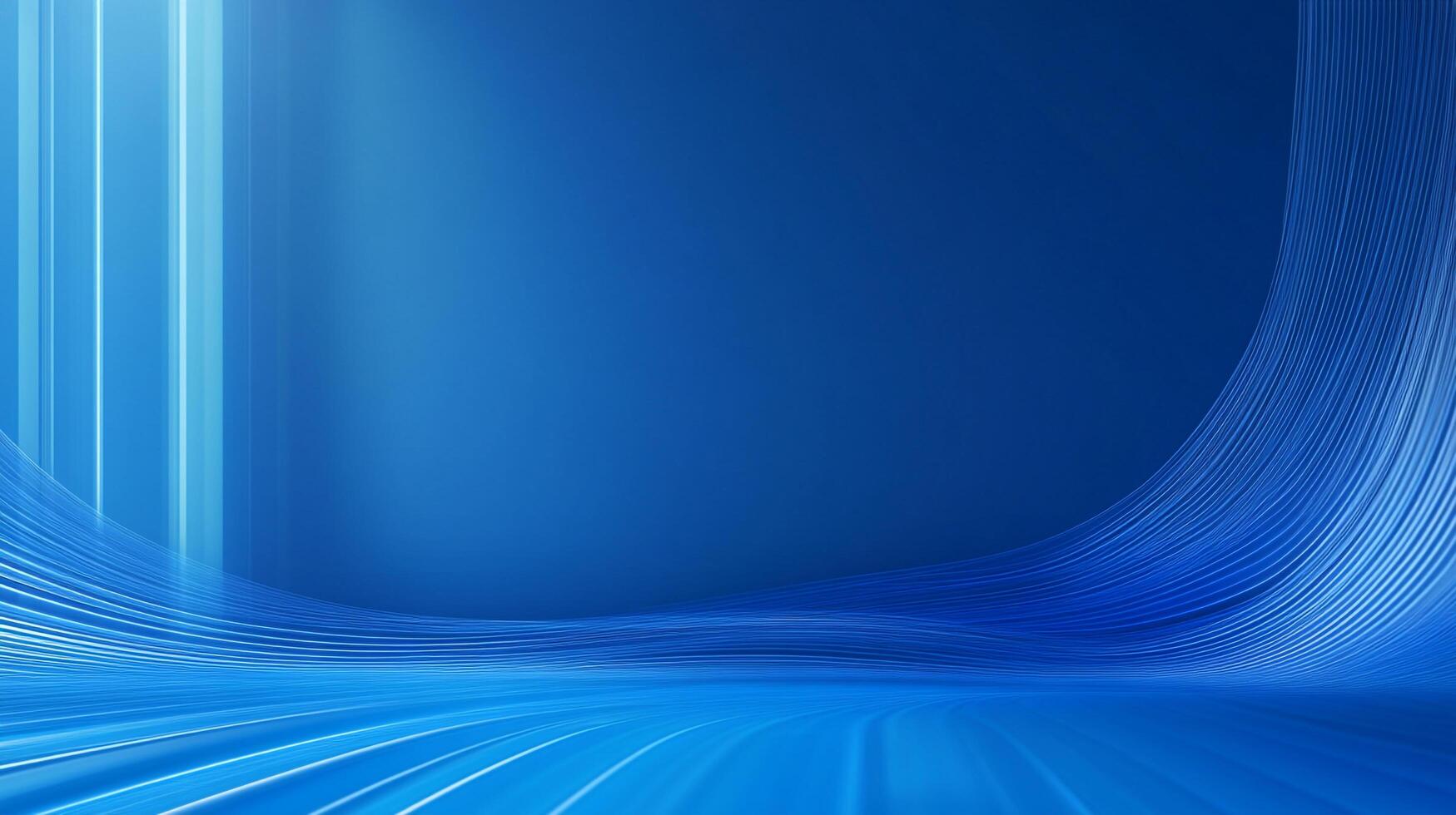Abstract blue studio backdrop with curved lines creating a sense of depth and space, ideal for product presentation. photo