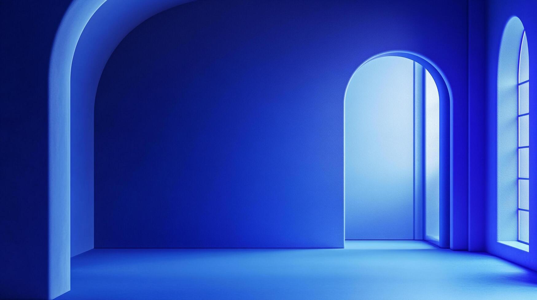 Blue-toned architectural abstraction featuring arches and a window, creating a minimalist and serene visual composition. photo