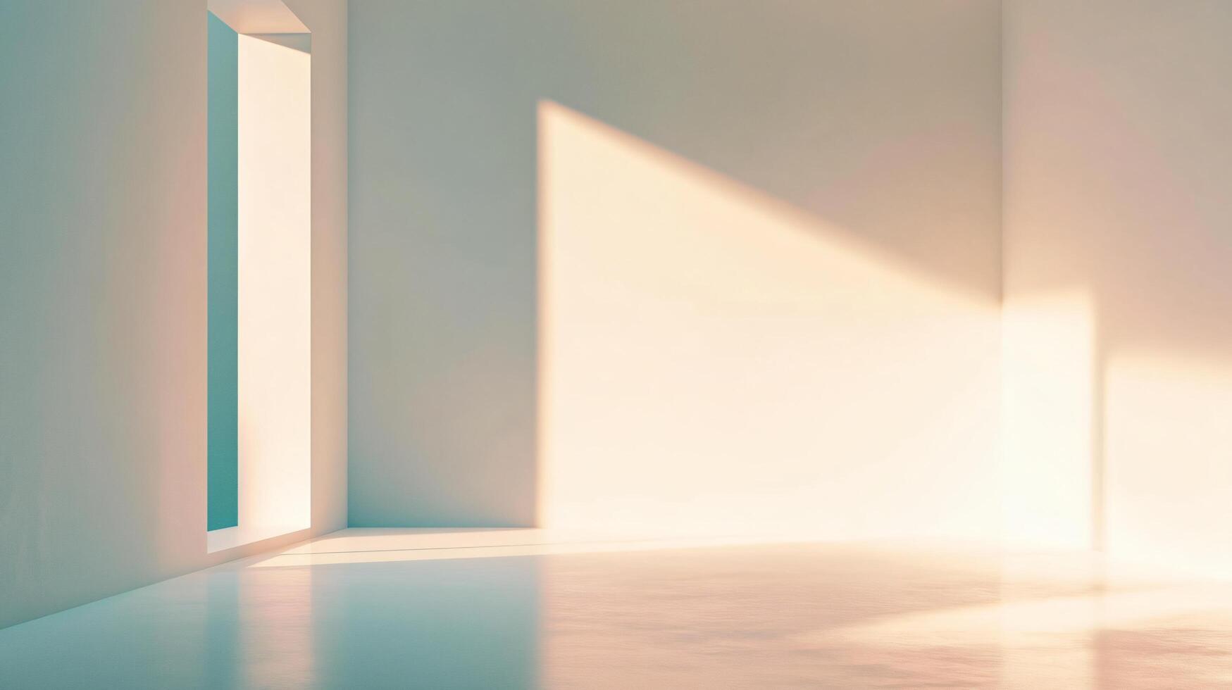 White room with a window and a door. The room is empty and has a very clean and simple design photo