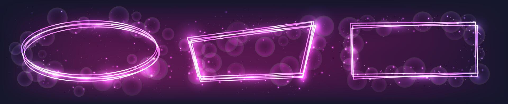 three neon frames with shining effects and sparkles vector