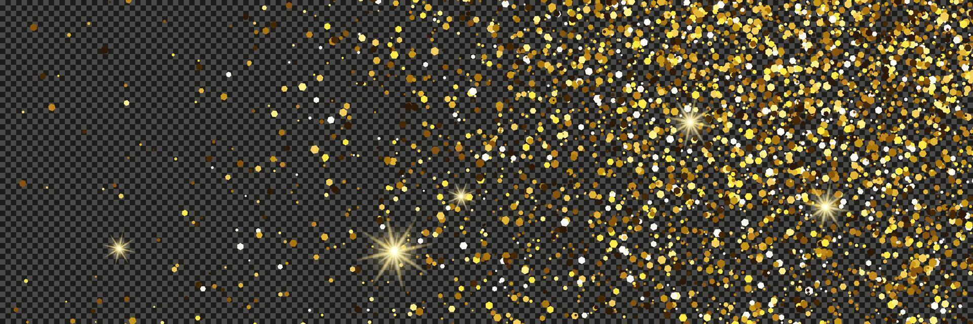glittering dust with stars on a gray background. Dust with gold glitter effect and empty space for your text. illustration vector