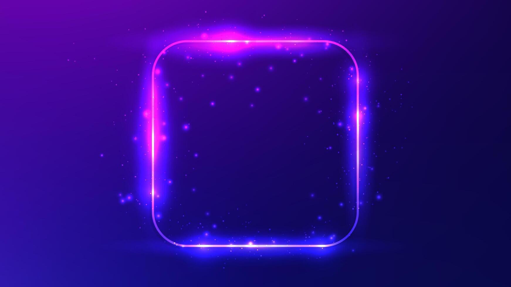 Neon rounded square with shining effects and sparkles vector