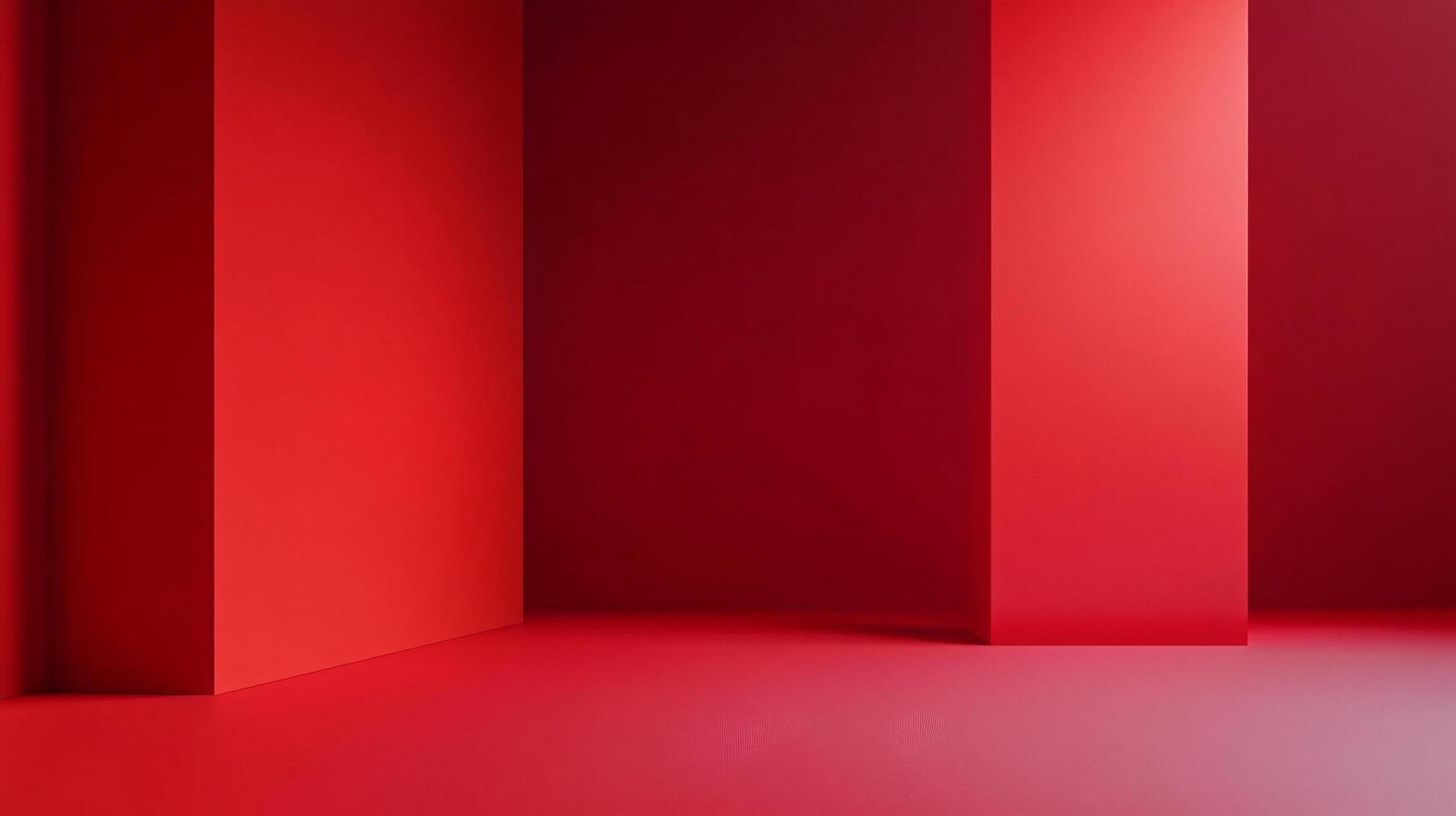 Red room with two pillars and a red wall. The room is empty and has a minimalist feel photo