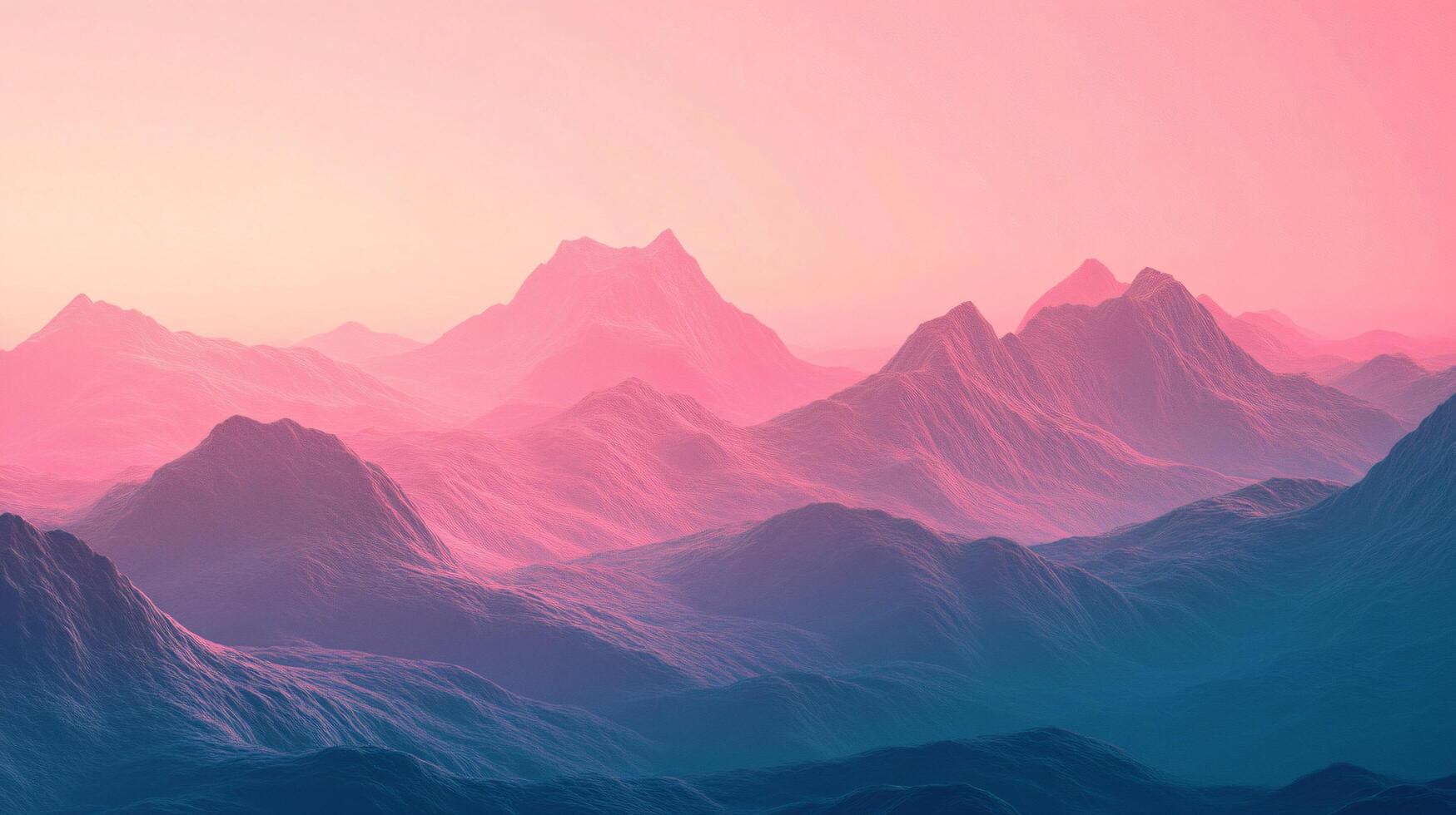 Mountain range with pink and blue mountains. The mountains are covered in trees and the sky is pink photo