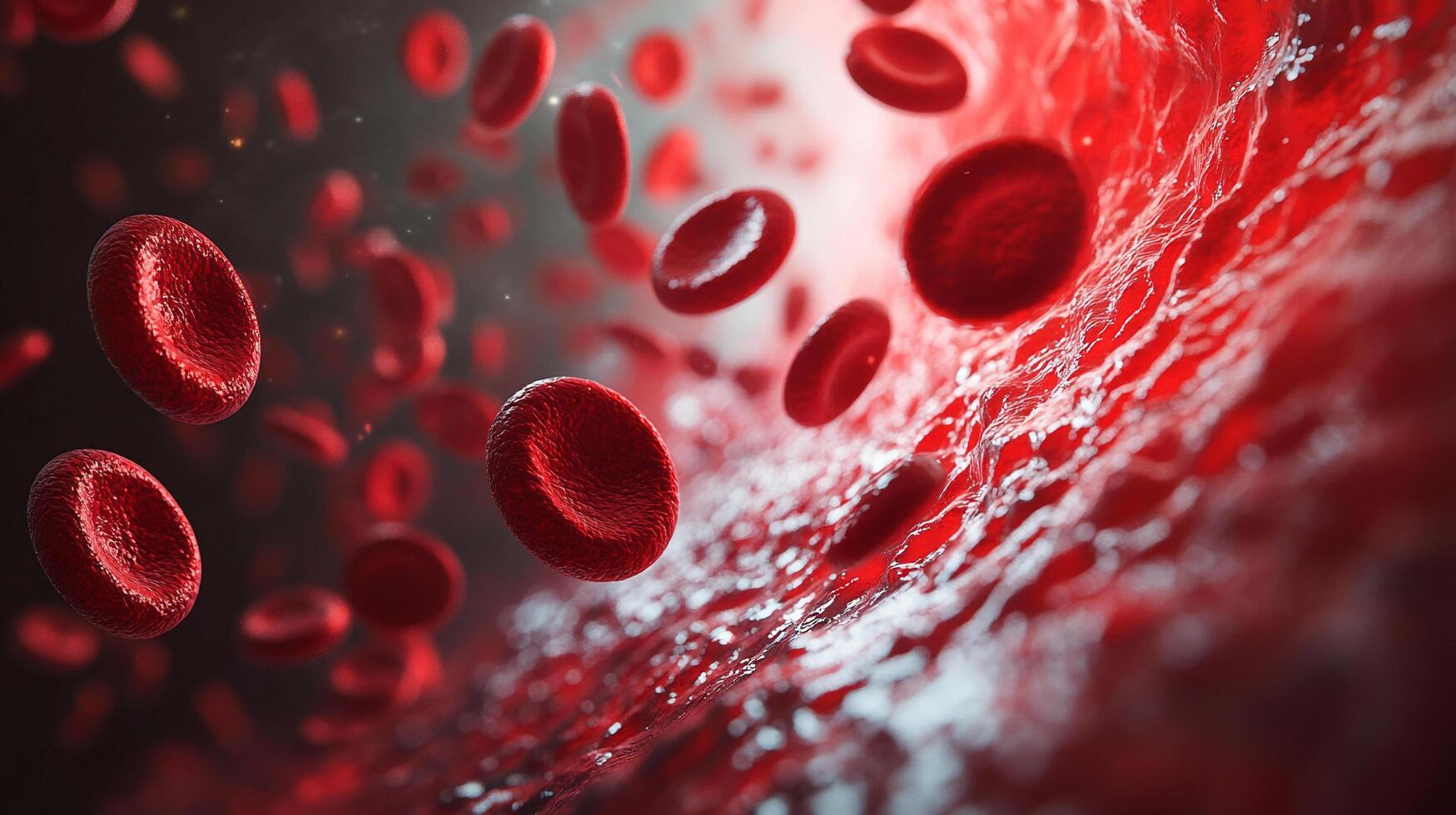 A vibrant depiction of red blood cells flowing through a vessel, showcasing their essential role in oxygen transport within the circulatory system. photo